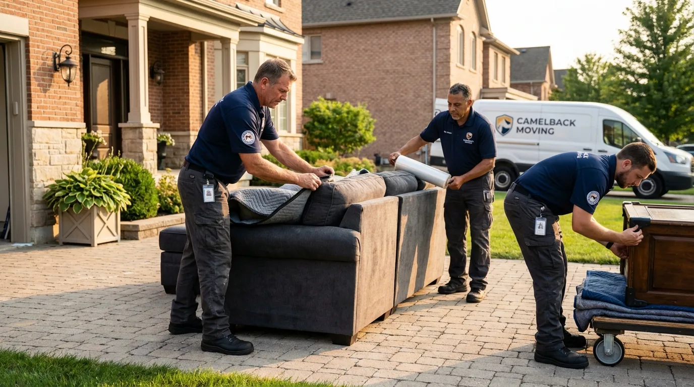 Large estate moving crew wrapping furniture in Conway, NH